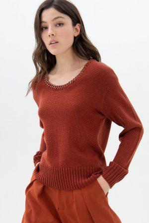 MAGLIONE CON CATENA APPLICATA TONO SU TONO FRACOMINA