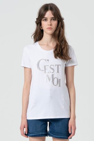 T-Shirt Manica Corta Con Scritta Strass FRACOMINA