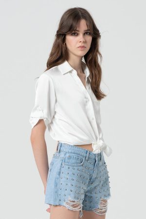 Alternative view of Camicia Cropped Con Nodo FRACOMINA