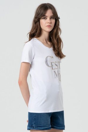 Alternative view of T-Shirt Manica Corta Con Scritta Strass FRACOMINA
