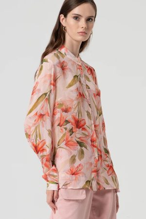 Alternative view of Camicia Manica Lunga Collo Coreana Con Fantasia Floreale FRACOMINA